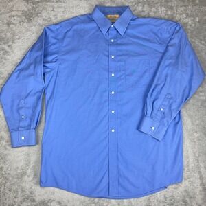 Roundtree & Yorke Gold Label 80s Non-Iron Pinpoint Blue Cotton Dress Shirt 17 35